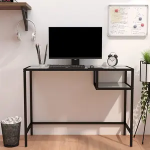 Berkfield Computer Desk White Marble 100x36x74 cm Tempered Glass