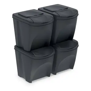 Plastic Manual Lift Rubbish Bin - 100L (Set of 4) Black