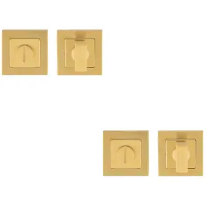 2 PACK - Thumbturn Lock and Release Handle Concealed Fix Square Rose Satin Brass PVD