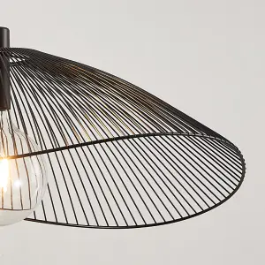 Contemporary Medium Black Pendant Ceiling Light. Decorative shade with curved metal threads, 65cm Diameter.  Adjustable height