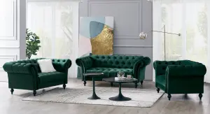 Mayfair Velvet Fabric 1.5 Seater Sofa, Green