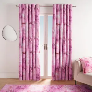 Marble Blackout Eyelet Curtains Pair of Ring Top Thermal Panels, Blush - 66X54"