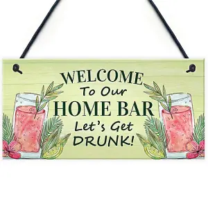 Red Ocean Home Bar Welcome Sign - Hanging Cocktail Bar Signs - Garden Bar Decor Plaques - Novelty Home Bar Accessories Signs