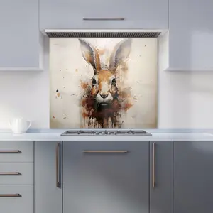 Watercolour Hare Face Premium Glass Kitchen Splashback W900mm x H650mm