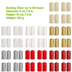 Pillar Candles, Pack of 8, Unscented, Long Burning Time, 10 x 5 cm / 4 x 2 in (Red, Metallic)