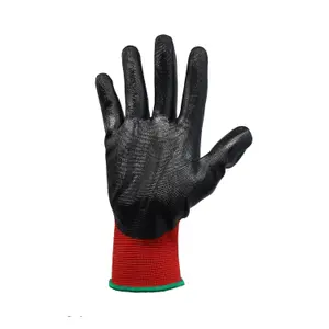 Safety Work Glove Cut Resistant Nitrile Flexi Grip XXL Size Red/Black 12Pcs