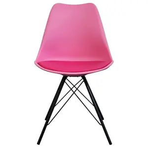 Soho Bright Pink Plastic Dining Chair with Black Metal Legs