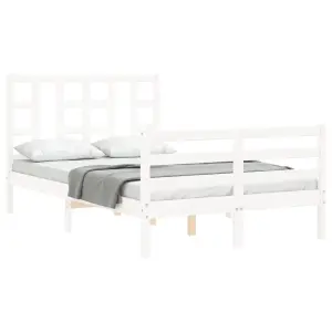 Berkfield Bed Frame with Headboard White Small Double Solid Wood