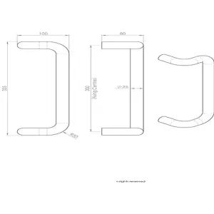 2x Cranked Pull Handle 325 x 25mm 300mm Fixing Centres Satin Stainless Steel