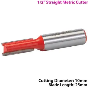 1/2" SHANK 10mm x 25mm Tungsten Carbide Straight Router Bit Worktop Wood Cutter