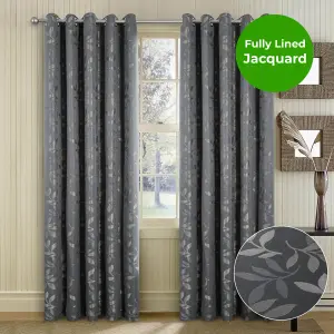 Home Curtains Lorenzo Fully Lined 45w x 48d" (114x122cm) Grey Eyelet curtains (PAIR)