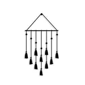 Decortie Modern Metal Wall Art Tassel Home Ornament Decorative Minimalist Design Hanging Wall Sculpture, Black