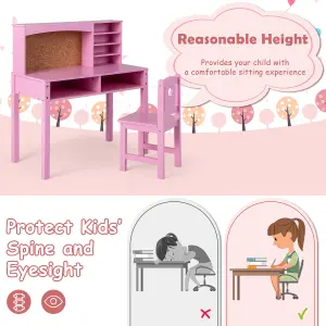 Costway Kids Desk and Chair Set Wooden Children Study Table &Chair Writing Table Set