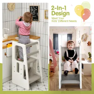 Costway Kids Step Stool Toddler Learning Stool w/ Non-slip Steps & 3 Adjustable Heights