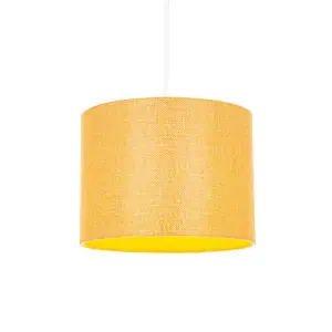 Modern Ochre Linen Fabric Small 8 Drum Lamp Shade with Matching Cotton Lining