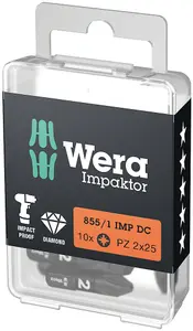 Wera - 855/1 IMP DC PZ DIY Impaktor bits, PZ 2 x 25 mm, 10 pieces - 05057621001