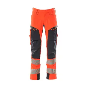 Mascot Accelerate Safe Trousers with Kneepad Pockets - Hi-Vis Red/Dark Navy   (46.5) (Leg Length - Long)