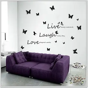 Walplus Live Laugh Love Quote 3D Butterflies Children Girl Wall Stickers Paper Decals