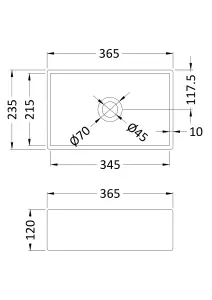 Rectangular Compact Ceramic Countertop Vessel without Overflow - 365mm