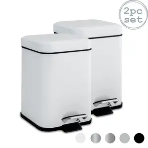 Harbour Housewares - Square Bathroom Pedal Bins - 3 Litre (Set of 2) White