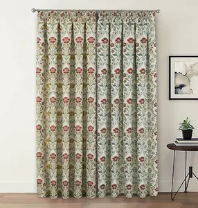 Home Curtains Vermont Chenille Floral Tapestry Fully Lined 45w x 72d" (114x183cm) Terracotta Pencil Pleat Curtains (PAIR)