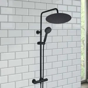 ENKI Dune Matte Black Round Thermostatic Shower Head & Handheld 400mm