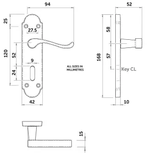 Z76 Victorian Scroll Lock Door Handles, Chrome, Shaped, 168 x 42mm - Handlestore