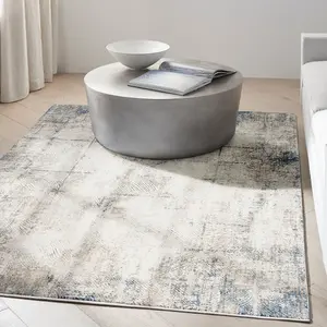 Ivory Grey Abstract Abstract Pattern Bedroom & Living Room Rug -274cm X 366cm