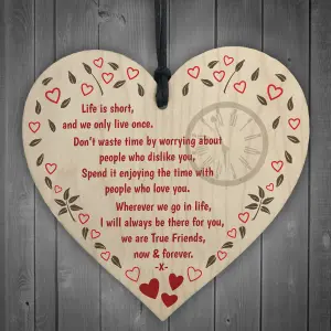 Red Ocean True Friends Now Forever Wooden Hanging Heart Plaque