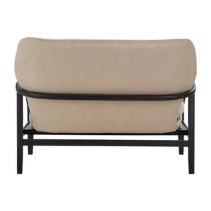 Interiors by Premier 2 Seat Beige Sofa With Black Wood Frame, Comfy Padded Fabric Seat, Easy to Clean Large Sofa