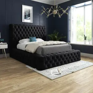 DS Living Cambridge Upholstered Soft Plush Black Velvet Bed Frame 4FT6