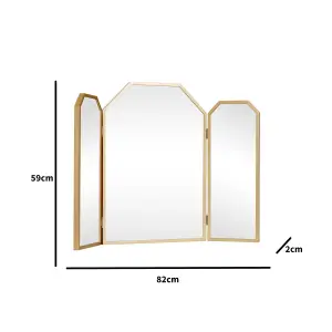 Melody Maison Gold Hexagon Triple Dressing Table Mirror 82cm x 59cm