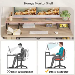 Kinslee 55inch Computer Desk, Office Work Desk with Monitor Stand Oak