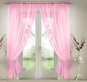 Elegant Plain Voile Curtain Panels PAIR with FREE Tie Backs 150cm x 229cm Pink