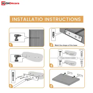 Highdecora Floating Shelf T Brackets Mounted Solid Steel Hidden Brackets for Wood Shelves 6Pcs with Screws & Plugs (Black, 150mm)