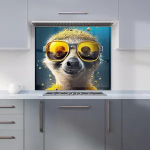 Meerkat With Golden Glasses Splashart Premium Glass Kitchen Splashback W600mm x H600mm