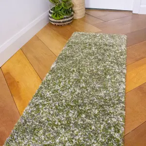 Super Soft Green Grey Mottled Shaggy Runner Rug 60x240cm