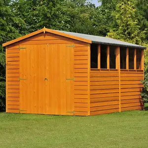 Overlap 12 x 8 Feet Dip Treated Apex Shed Double Door with Windows