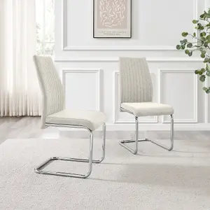 Furniturebox UK Lorenzo 2x Cream Fabric Silver Leg Dining Chair