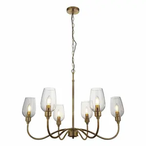 Luminosa Livorno Multi Arm Pendant Ceiling Light Antique Brass Plate, Clear Glass