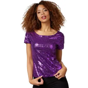 Short Sleeve Sequin Top - purple XXL