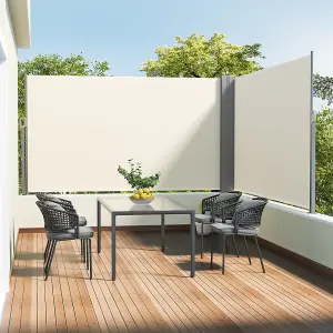 Beige Outdoor Garden Retractable Sun Protection Privacy Side Awning Double Sided 600 x 180 cm