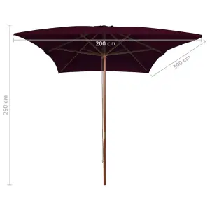 Berkfield Outdoor Parasol with Wooden Pole Bordeaux Red 200x300 cm