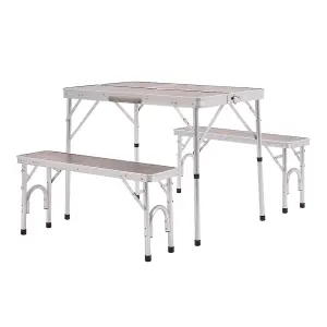 Aluminum Folding Picnic Table with 2 Benches Umbrella Hole Fold Up Suitcase Table