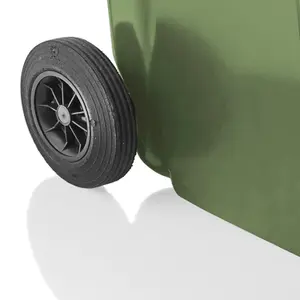 240L Green Large Outdoor Garden Waste Recycling Wheelie Bin With Rubber Wheels Handle & Lid