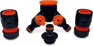 Dual Tap Connector Set - Two Premium Hose End Connectors with 3rd Male Tap Connector Included for Inline Use - Hozelock Compatible