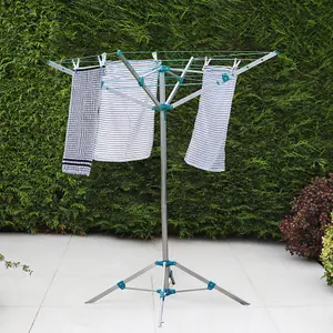 JVL 4 Arm Aluminium Portable Free Standing Rotary Airer, 16 Metre