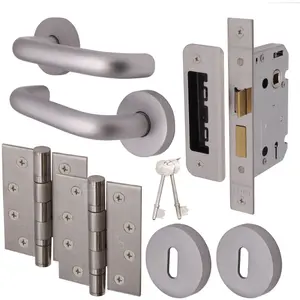 AFIT Satin Aluminium Return To Door Lever on Rose Handle Sashlock Kit - 102mm Hinges