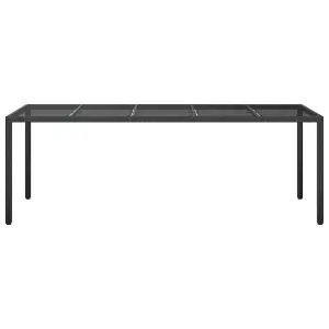 Berkfield Garden Table Black 250x100x75 cm Tempered Glass and Poly Rattan