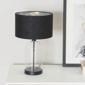 ValueLights Jessy Glass with Black Trim Table Lamp with Black with Chrome Inner Lamp Shade